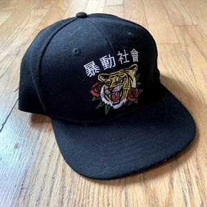 Riot Society Snapback with Tiger and Rose